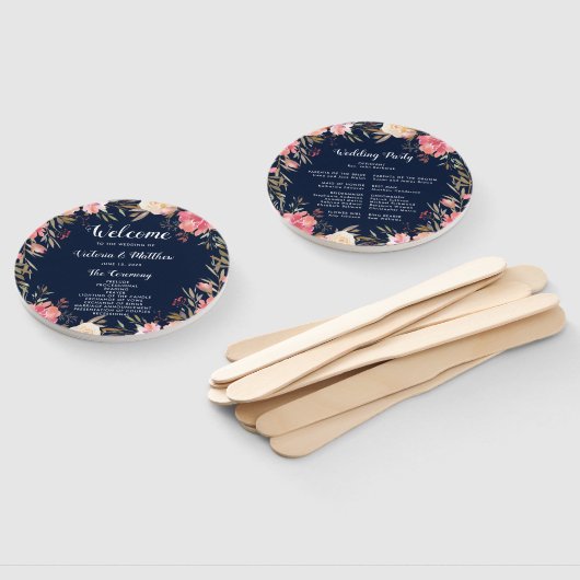 Romantische Blush Bloom Bloemen Bruiloft Programma Handwaaier (Niet-gemonteerd)