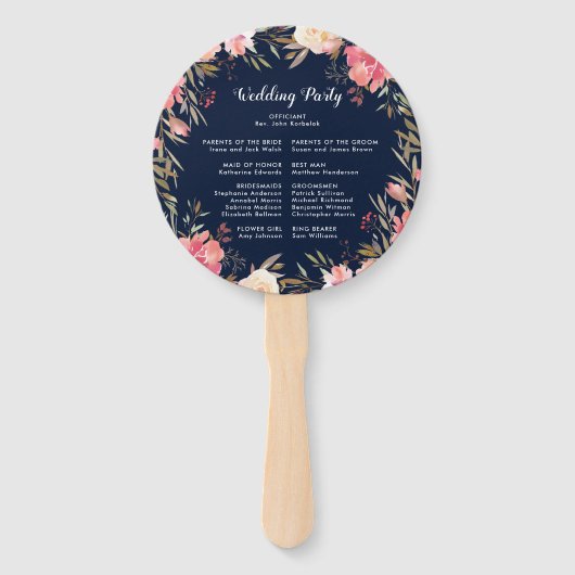 Romantische Blush Bloom Bloemen Bruiloft Programma Handwaaier (Achterkant)