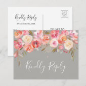 Romantische Blush Bloom Bloemen Bruiloft RSVP | Gr Uitnodiging Briefkaart (Voorkant / Achterkant)