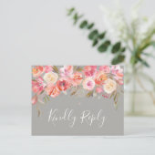 Romantische Blush Bloom Bloemen Bruiloft RSVP | Gr Uitnodiging Briefkaart (Staand voorkant)