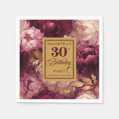 Romantische Blush Bourgondië Gouden Waterverf 30e Servet (Voorkant)