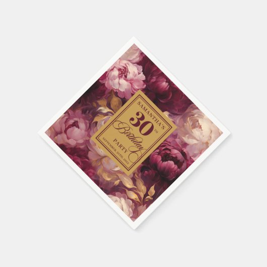 Romantische Blush Bourgondië Gouden Waterverf 30e Servet (Hoek)