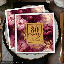 Romantische Blush Bourgondië Gouden Waterverf 30e Servet