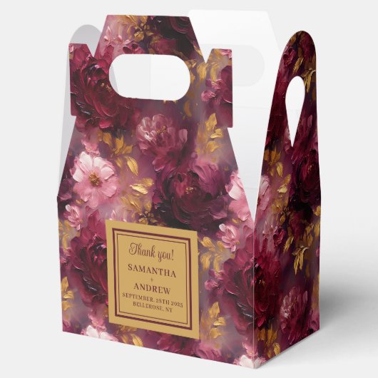 Romantische Blush Bourgondië Gouden Waterverf Huwe Bedankdoosjes (Geopend)