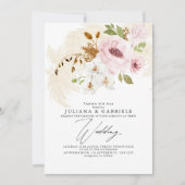 Romantische Blush Bruin Groen Boho Bloemen Bruilof Kaart (Voorkant)