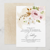 Romantische Blush Bruin Groen Boho Bloemen Bruilof Kaart (Voorkant / Achterkant)