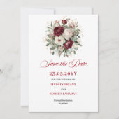 Romantische Blush Burgundy Bloemige Save The Date (Voorkant)