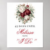 Romantische Blush Burgundy Countdown Bruidsschild Poster (Voorkant)