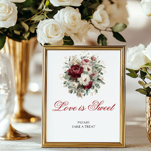Romantische Blush Burgundy Love is Sweet Tafelbord Poster