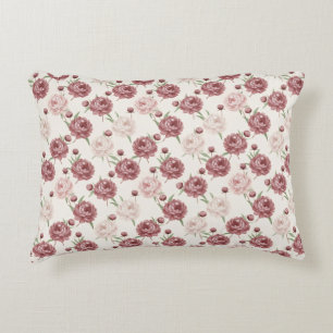 Romantische Blush & Burgundy Pioen Bloemmotief Accent Kussen