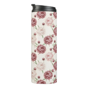Romantische Blush & Burgundy Pioen Bloemmotief Thermosbeker