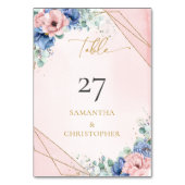 Romantische blush en blauw bloemeneucalyptus goud kaart (Voorkant)