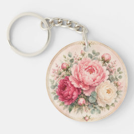 Romantische Blush en Frambozen Waterverf Pioenroze Sleutelhanger