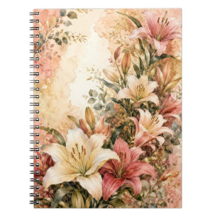 Romantische Blush en Gouden Waterverf Lelie Tuin Notitieboek