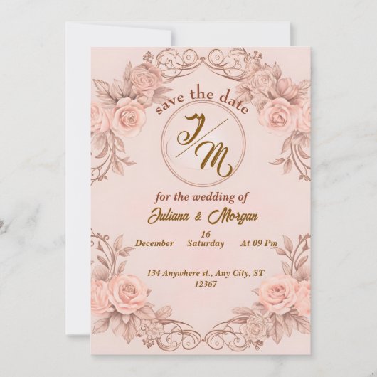 Romantische Blush Floral Save the Date Kaart (Voorkant)
