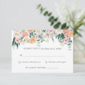 Romantische Blush Flowers Bruiloft RSVP antwoord K (Staand voorkant)