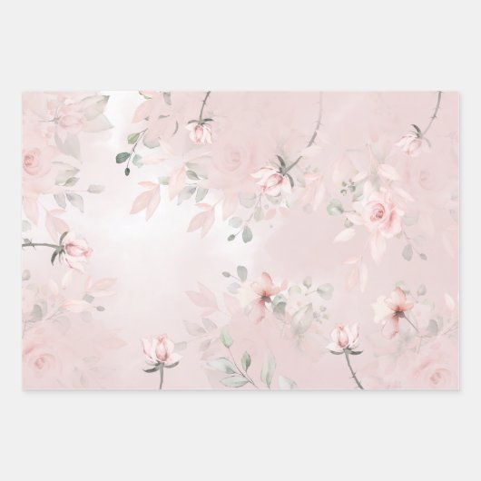 Romantische Blush Geheime Tuin Roze Rozen Bruiloft Inpakpapier Vel (Voorkant)