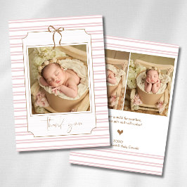 Romantische Blush Gestreepte Gouden Boog Baby Foto Aankondiging