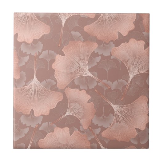 Romantische Blush Ginkgo Bladeren Goud Botanisch Tegeltje (Voorkant)