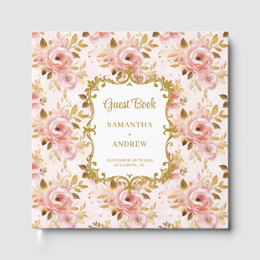 Romantische Blush Gold bruiloft gastenboek onderte (Voorkant)