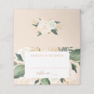 Romantische Blush Goud Groene Bloemige Monogram Br Plaatskaartje