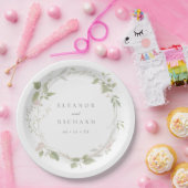 Romantische Blush & Green Bloemen Krans Trouwen Papieren Bordje (Feest)