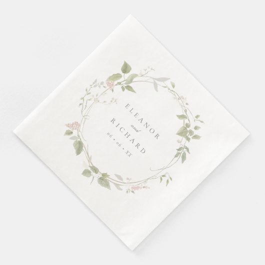 Romantische Blush & Green Bloemen Krans Trouwen Servet (Hoek)