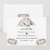 Romantische Blush Ivoor Bloemen Bruiloft Calligraf Save The Date (Voorkant / Achterkant)