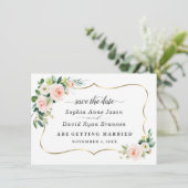 Romantische Blush Ivoor Bloemen Bruiloft Calligraf Save The Date (Staand voorkant)
