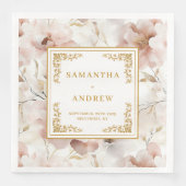 Romantische blush ivoor boho bloemenpapier servett servet (Voorkant)