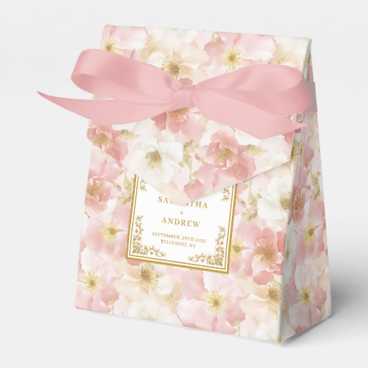 Romantische Blush Ivoor Goud bruiloft Bedankt Box Bedankdoosjes (Voorkant Zijde)