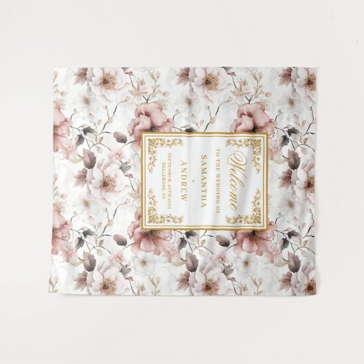 Romantische blush ivoor gouden bloemen bruiloft ac wandkleed (Voorkant (horizontaal))