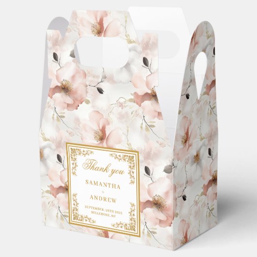 Romantische blush ivoor gouden bloemen bruiloft gu bedankdoosjes (Geopend)