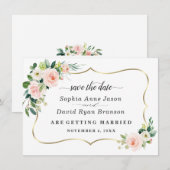 Romantische Blush Ivoren Bloemen Bruiloft Calligra Save The Date (Voorkant / Achterkant)