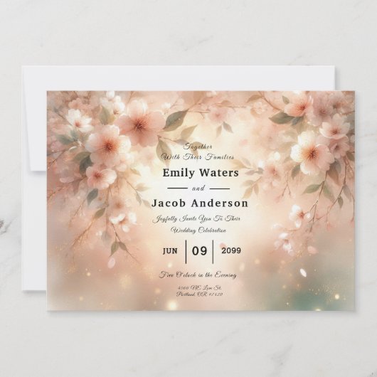 Romantische Blush Kersenbloesem Bruiloft Kaart (Voorkant)