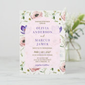 Romantische Blush & Lavendel Bloemige Bruiloft Kaart (Staand voorkant)