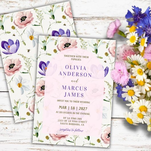 Romantische Blush & Lavendel Bloemige Bruiloft Kaart