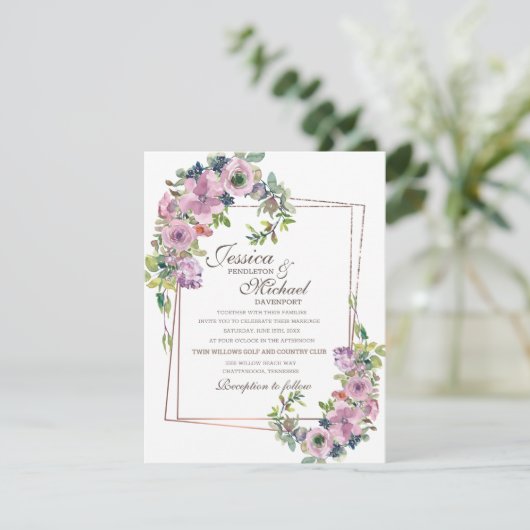 Romantische Blush Lavendel Gold Lijst bruiloft Kaart (Staand voorkant)