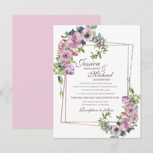 Romantische Blush Lavendel Gold Lijst bruiloft Kaart (Voorkant / Achterkant)