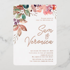 Romantische Blush Mauve Waterverf Roze Goud Folie Uitnodiging
