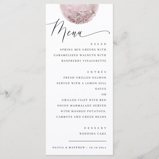 Romantische Blush Moon | Hemels huwelijksdiner Menu (Voorkant)