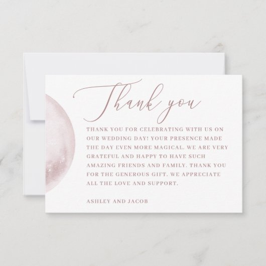 Romantische Blush Moon | Script Hemelse bruiloft Bedankkaart (Voorkant)