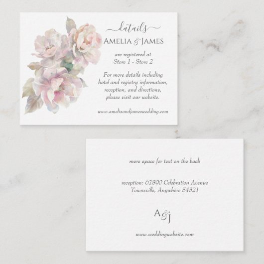 Romantische Blush Peony Bloemen Huwelijk Informatiekaartje (Voorkant / Achterkant)
