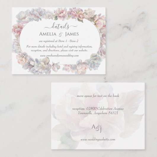 Romantische Blush Peony Bloemen Huwelijk Informatiekaartje (Voorkant / Achterkant)