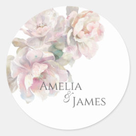 Romantische Blush Peony Bloemen Huwelijk Ronde Sticker