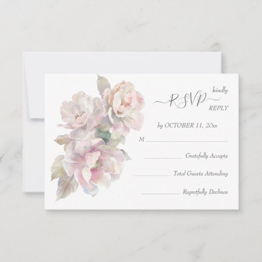 Romantische Blush Peony Bloemen Trouwmaaltijd RSVP (Voorkant)