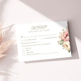 Romantische Blush & Perzik Bloemachtige Trouw RSVP Kaartje