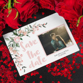 Romantische Blush Pink Bloemenfoto Sla de datum op Kaart