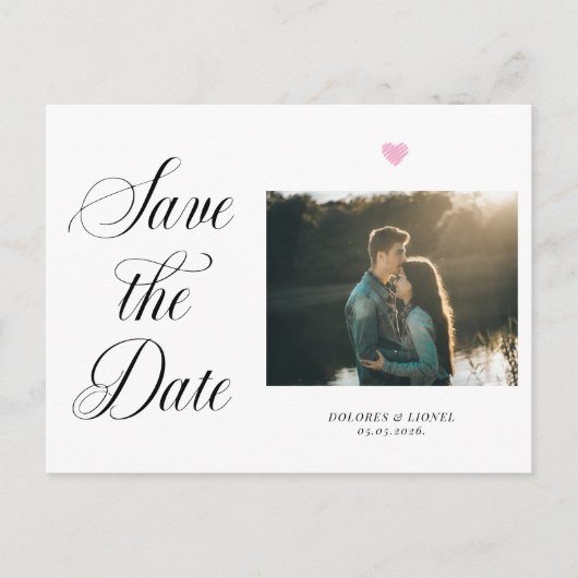 Romantische Blush Pink Heart Photo Bewaar de datum Briefkaart (Voorkant)