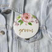 ROMANTISCHE BLUSH PINK ROSE WATERVERF FLORAAL GROE RONDE BUTTON 4,0 CM (In situ)